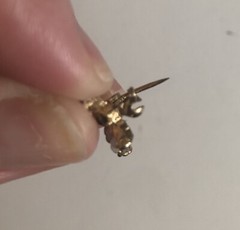 Miniature Butterfly Pin Gold Metal Gems White Green C Clasp .5 an Inch Width