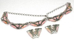 1950s Vintage SET Pink THERMOSET MOONGLOW and Silver NECKLACE and EARRINGS Retro