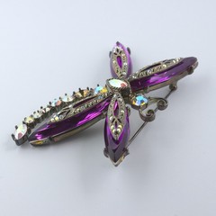 Graziano Purple Dragonfly & Aurora Borealis Rhinestone Figural Brooch