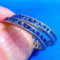 Original Antique SAPPHIRE Carre cut Band Deco PLATINUM Eternity Anniversary Ring