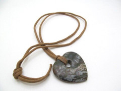 Vintage Green Marble Picasso Jasper Heart Brown Leather Cord Stone Necklace