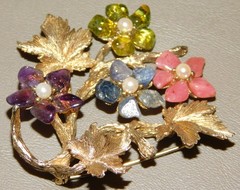 VINTAGE Signed ORIGINAL SWOBODA FLOWER BROOCH MULTI-STONE 2 1/2″ x 2 1/2″