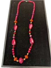 Vintage Magenta, Orange, Pink, Gold Glass, Beaded Necklace