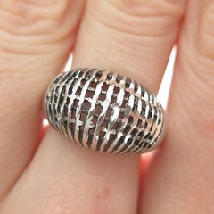 925 Sterling Silver Vintage UTC Cage Domed Oxidized Ring Size 8
