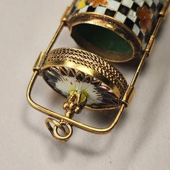 VINTAGE VERMEIL GOLD OVER SILVER ENAMEL ASIAN MEMENTO PENDANT – RARE – 1.5″
