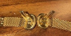Cufflinks Gold Tone Green Stone Chain link Bullet Back Retro VTG