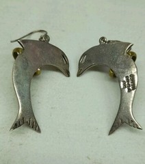 Vintage Taxco Sterling Silver 925 TB-110 Mexico Dolphin Drop Earrings