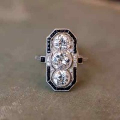 1.85 Ct Three Stone Moissanite Filigree Onyx Cocktail Vintage Art Deco Gift Ring