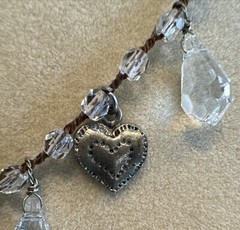 Vintage Pewter Heart Pendant Hieroglyphs String Charm Crystal Chain