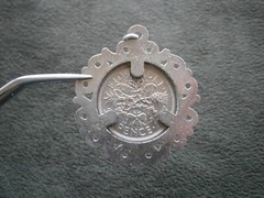 Queen Elizabeth II Vtg Shiny Sixpence Coin in Ornate Silvertone Mount 6.2g