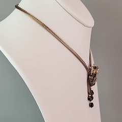 Vintage Rhinestone Necklace Purple Tassel Gold Tone Foxtail 15″