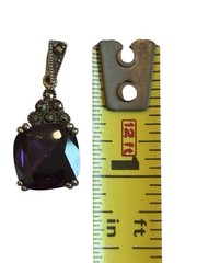 Sterling Silver Dark Purple Faux Amethyst Art Deco Style Pendant Marcasite 925