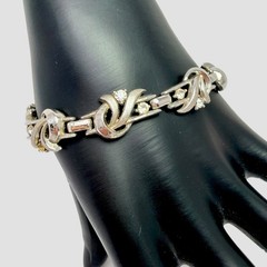 Vintage Trifari Silver Tone Clear Rhinestone Scallop Scroll Bracelet 1955 -1969
