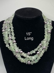 Elegant Sterling Silver 925 Clasp, Prehnite & Silver Pearl Accents 15” Necklace
