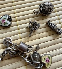 Vintage Sterling Silver Guilloche Hearts Turtle Articulated 19 Charms 44g