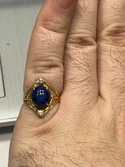 Antique European 585 14k Yellow Gold SYN Star Sapphire And Diamond Ring Size 5.5