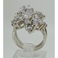 Vintage Silver Tone Marquise Cluster CZ Floral Statement Cocktail Ring Size 6.75