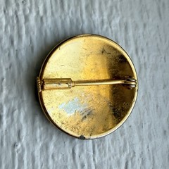 Vintage Metallic Enamel Trombone Clasp Geometric Pattern Gold Tone Brooch Pin