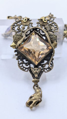 Signed GNS GEORGE STEERE Antique Art Nouveau Jewel TOPAZ GLASS Pendant Necklace