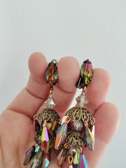 Vtg Rare LEWIS SEGAL California Watermelon AB Crystal Chandelier Earrings Pat…