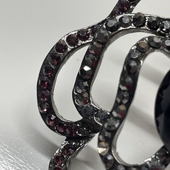 Rose Brooch Pin Violet & Dark Grey Rhinestone Purple Silver Tone Open Work Read