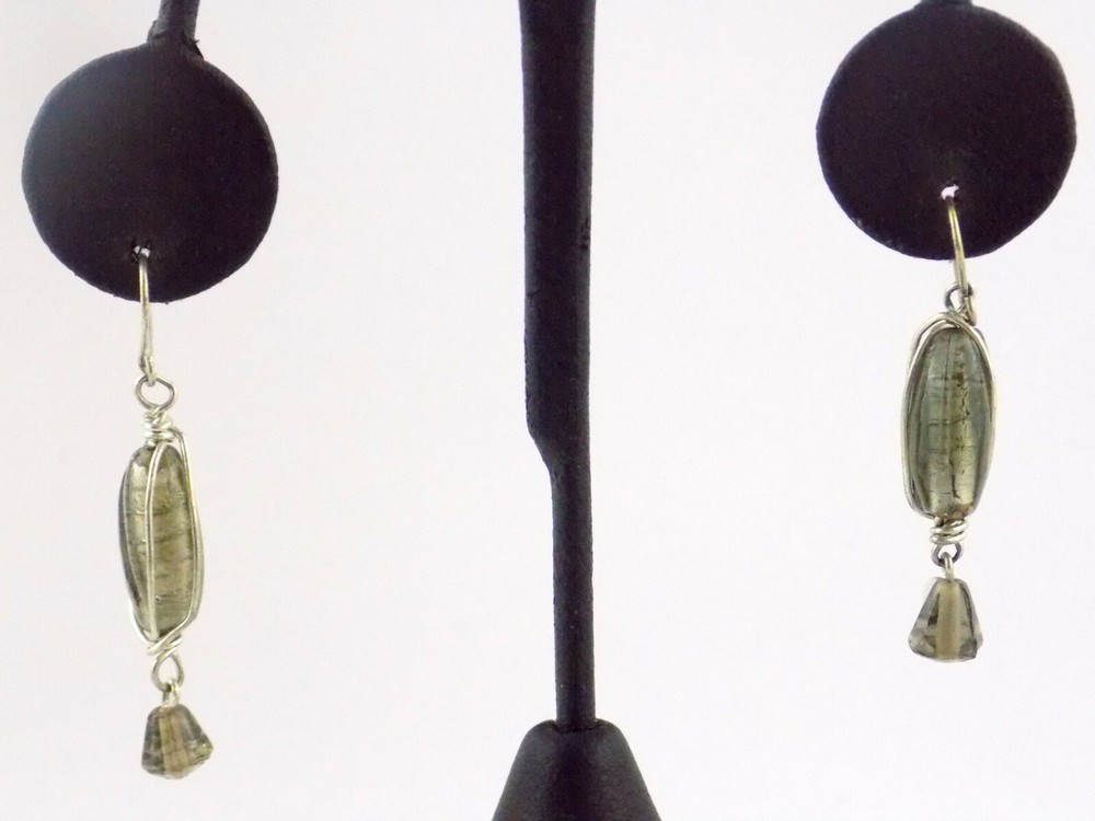 Vintage Silvered Glass Bead Hook Earrings Unbranded 1.5 Inches Long