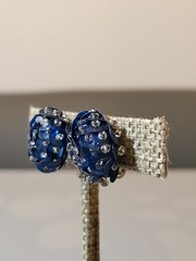 Vintage Handmade Studded Beads Blue Sequins Ornate Clip-On Screw Earrings K50