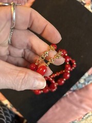 2 Vintage Jewelry MONET Red Lucite/Gold Metal Beads Necklaces