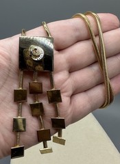 Vintage Odd Fellows Necklace Modernist Pendant Gold Tone Snake Chain Rare 20”