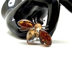 Unique cognac Whole Stone natural Amber Brooch Pendant 8.79g
