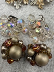 Vintage Clip On Earrings Gold Tone Enamel Rhinestone Mother of Pearl