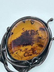 Natural Baltic Amber Organic Fossil 925 Silver Vintage Large Pendant Latvia 70s