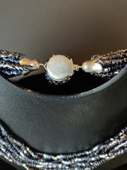 Black Czech Glass 12 Strand 1950’s Necklace Statement Push In Clasp VTG 15″