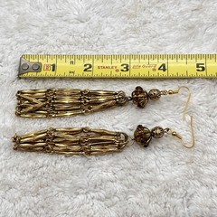 Vintage Tassel Earrings Gold Tone Filigree Beaded Top Shoulder Duster 4″ READ