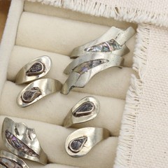 Vtg Mexico Alpaca Abalone Inlay Ring LOT 5 Wrap Shell Silver Metal Tone Mexican