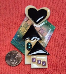 Vintage House Pins by Lucinda Black & White Home & Heart in Sky Pin / Brooch