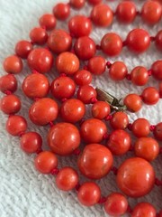 Antique Genuine Natural 100% Undyed Red Mediterranean Coral Beads Necklace