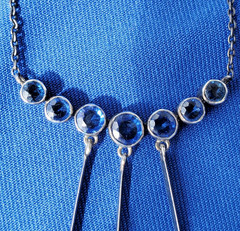 Original STERLING SILVER 925 Deco Modernist Rare Necklace Vintage Sapphire Paste