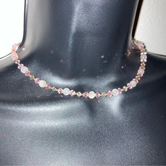 Vintage Y2K Pink Faceted Crystal Silver Beaded Choker Necklace Summer Jewelry