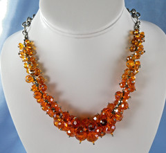 Pretty Glass Crystal ORANGE Beaded Necklace Silver Tone Fashion Jewelry SPARKLE!