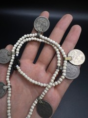 Vintage White Howlite Beaded Coin Necklace, Tribal Boho Necklace, Ethnic Coin