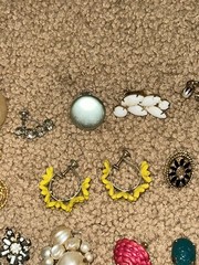 Vintage Costume Jewelry Flower Brooch Button & Earring Lot of 77 Pieces
