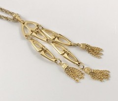 Vtg Crown Trifari Gold Tone Waterfall Tassel 2 Strand Long Necklace 32 In. #850