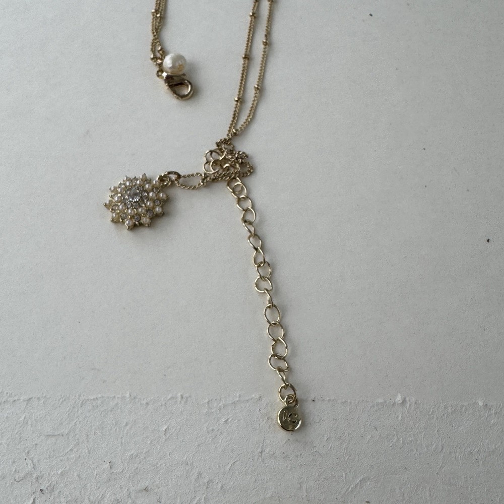Vntg Lauren Conrad Necklace Genuine Freshwater Pearl Gold Tone 32” Gemstones NOS