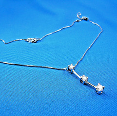 EARTH MINED DIAMOND Deco 3 STONE Style Necklace Box Chain 18 inch SOLID 14K GOLD