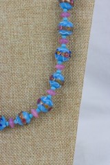 Sky Blue Cake Bead Necklace with Glass Bead Spacers, Closed Single Strand, 132gr