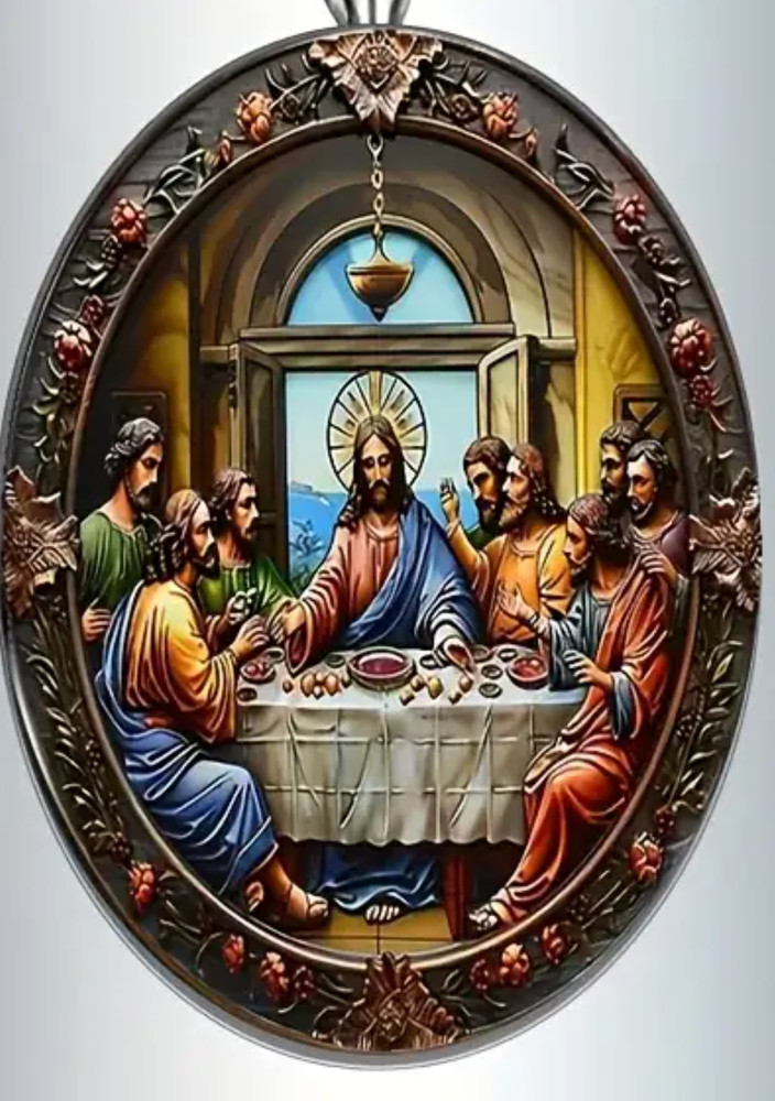 1 Piece Vintage Style Last Supper Oval Glass Pendant Necklace White Gold Plated