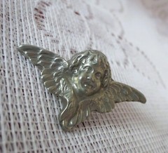 ANGEL PIN WINGED Vintage Pewter Silver Metal Cherub Beautiful Detail c. 1980s