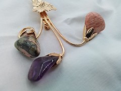NATURAL STONE ATLANTISITE PURPLE AMETHYST PEACH MOONSTONE CABOCHON BROOCH FLORAL