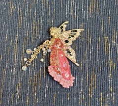 Vintage Kirk’s Folly Pink Enamel Fairy Angel Brooch with AB Rhinestones/Beads